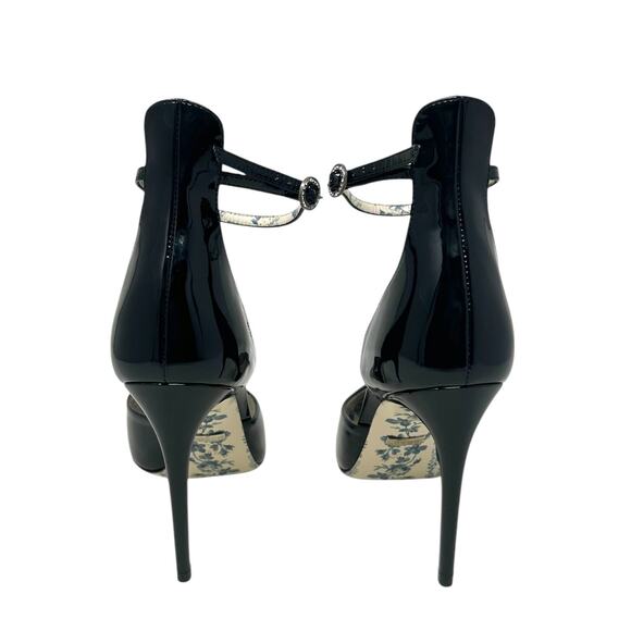 Gucci Daisy Ankle D'Orsay Pump Patent Leather Crystal Black 38.5 - Picture 5 of 8